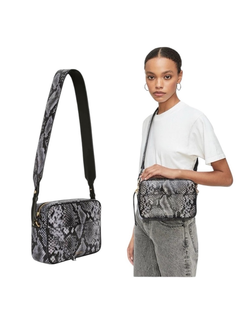 Anine Bing Blue Python Embossed Leather Crossbody Bag - Like New